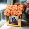 Customized Orange Infinity Roses Box with Photo - Gold Box - Imaginary Worlds