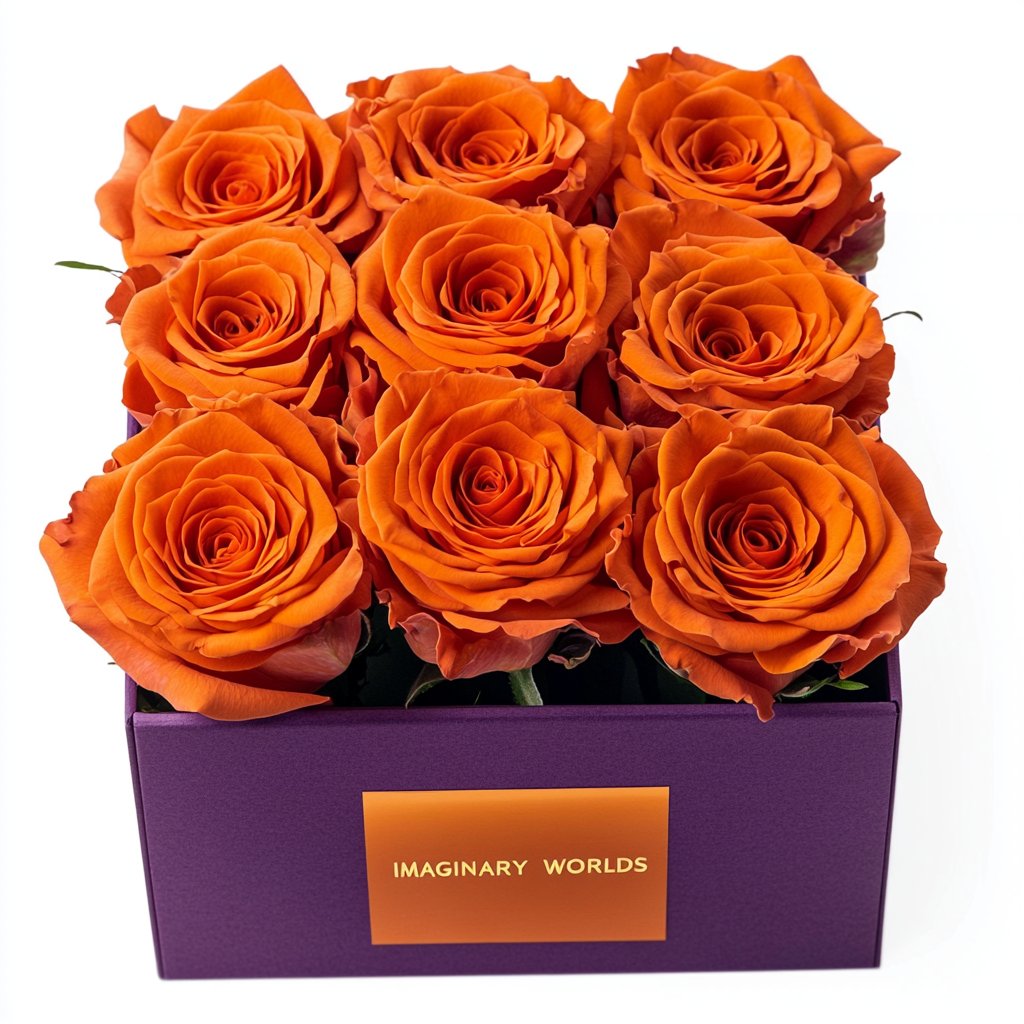 Customized Orange Infinity Roses Box with Photo - Lavender Box - Imaginary Worlds