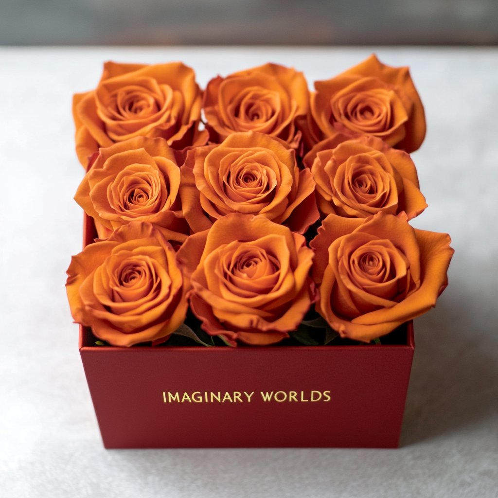 Customized Orange Infinity Roses Box with Photo - Red Box - Imaginary Worlds