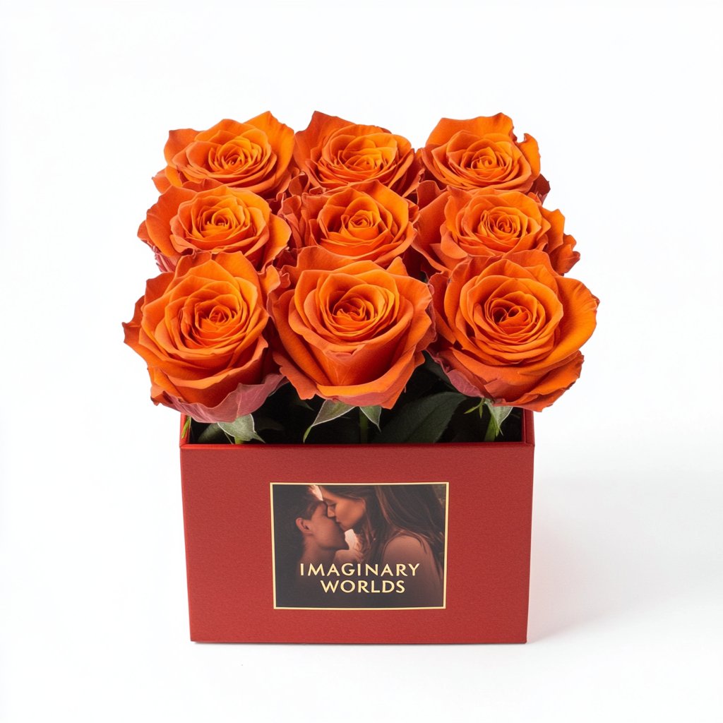 Customized Orange Infinity Roses Box with Photo - Red Box - Imaginary Worlds