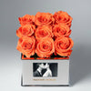 Customized Orange Infinity Roses Box with Photo - Silver Box - Imaginary Worlds