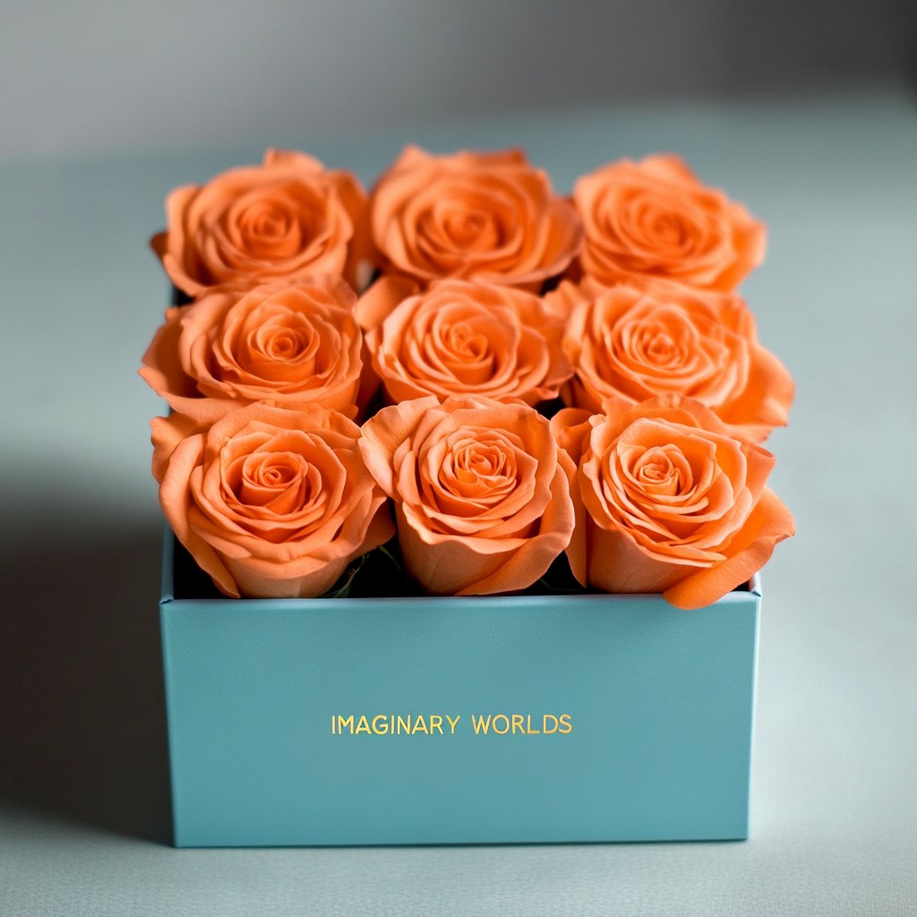 Customized Orange Infinity Roses Box with Photo - Tiffany Blue Box - Imaginary Worlds