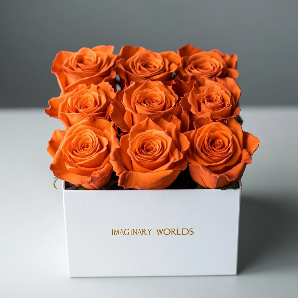 Customized Orange Infinity Roses Box with Photo - White Box - Imaginary Worlds