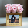 Customized Pink Infinity Roses Box with Photo - Gold Box - Imaginary Worlds