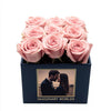 Customized Pink Infinity Roses Box with Photo - Navy Blue Box - Imaginary Worlds