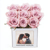 Customized Pink Infinity Roses Box with Photo - White Box - Imaginary Worlds