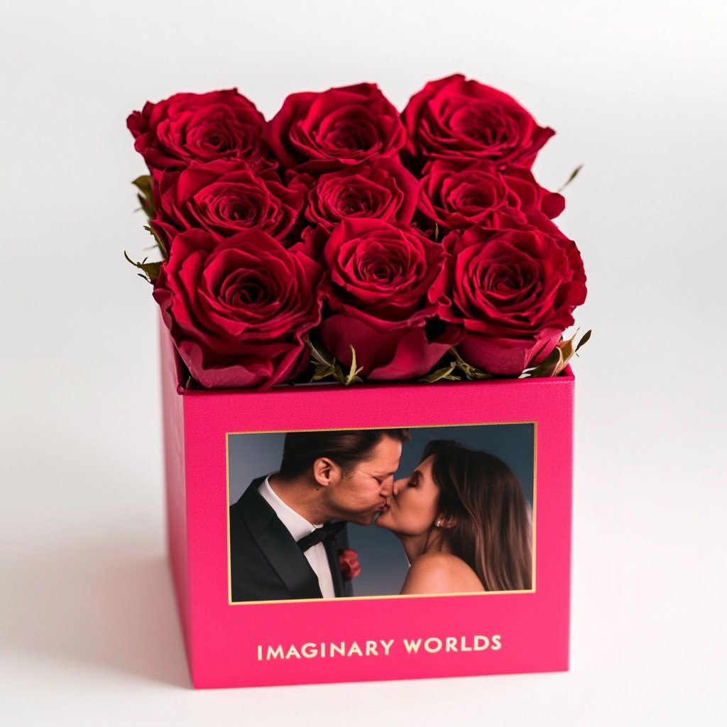 Customized Red Infinity Roses Box with Photo - Barbie Box - Imaginary Worlds