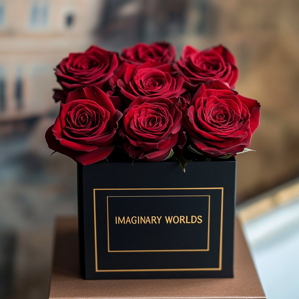 Customized Red Infinity Roses Box with Photo - Black Box - Imaginary Worlds