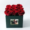 Customized Red Infinity Roses Box with Photo - Green Box - Imaginary Worlds