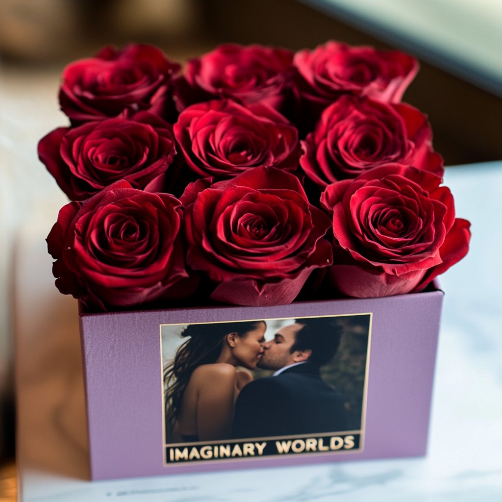 Customized Red Infinity Roses Box with Photo - Lavender Box - Imaginary Worlds