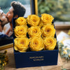 Customized Yellow Infinity Roses Box with Photo - Navy Blue Box - Imaginary Worlds