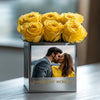 Customized Yellow Infinity Roses Box with Photo - Silver Box - Imaginary Worlds