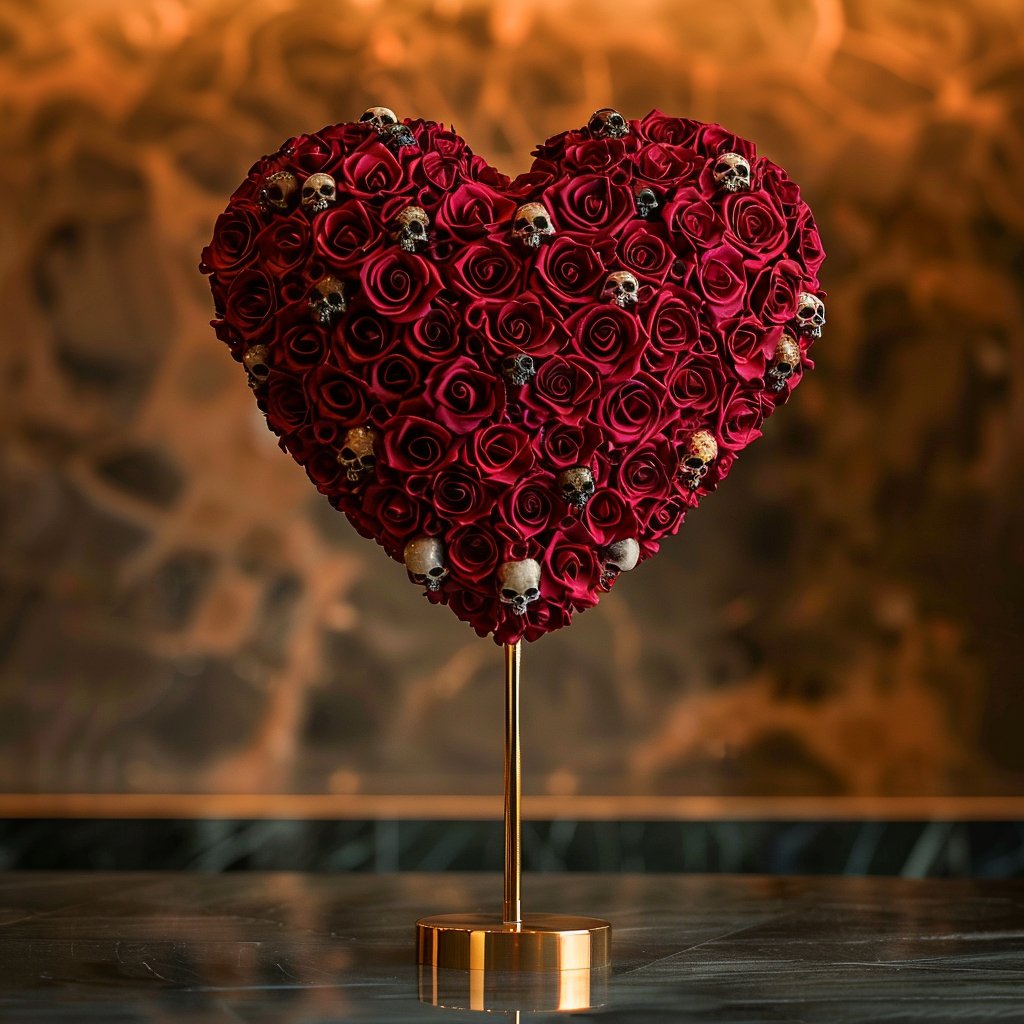 Dark Elegance Burgundy Skull Heart Lamp - Imaginary Worlds