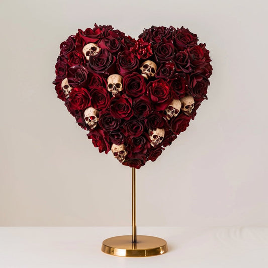 Dark Elegance Burgundy Skull Heart Lamp - Imaginary Worlds