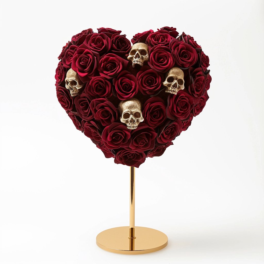 Dark Elegance Burgundy Skull Heart Lamp - Imaginary Worlds