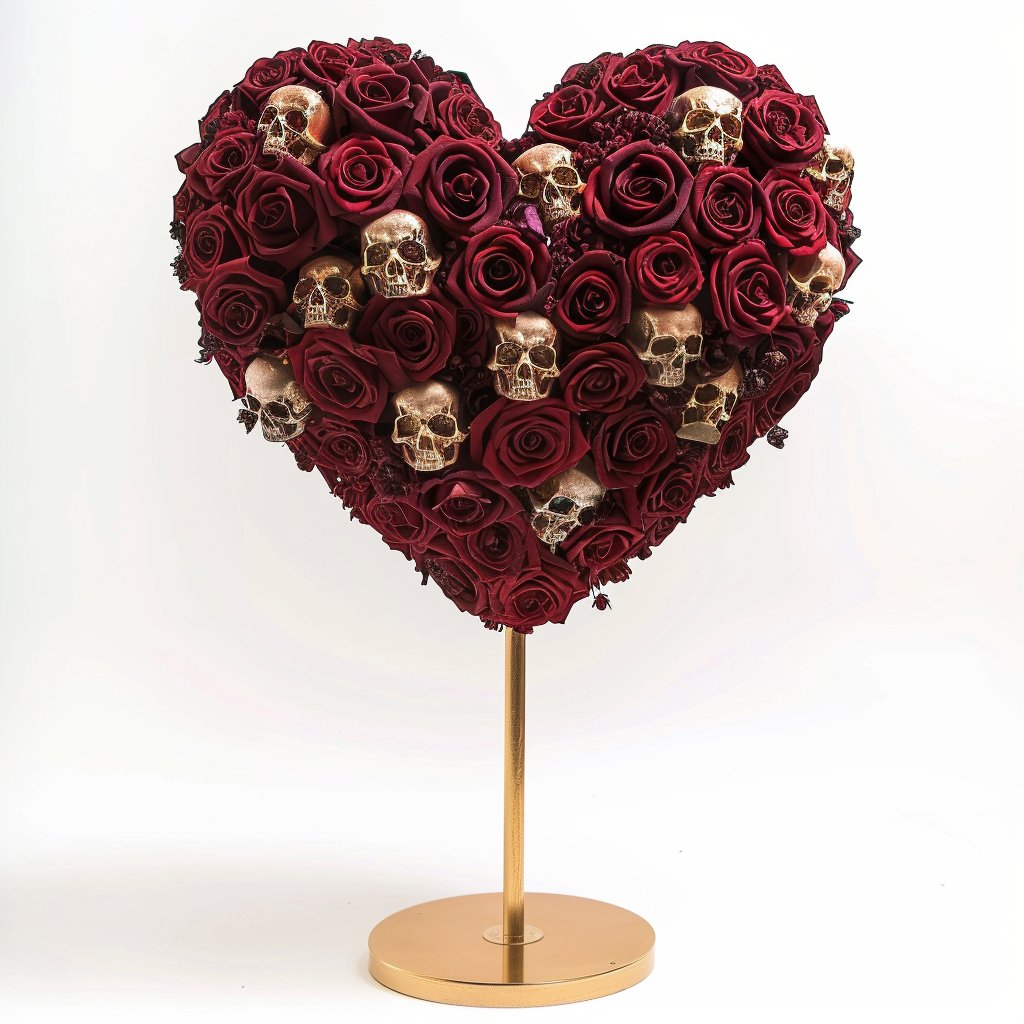 Dark Elegance Burgundy Skull Heart Lamp - Imaginary Worlds