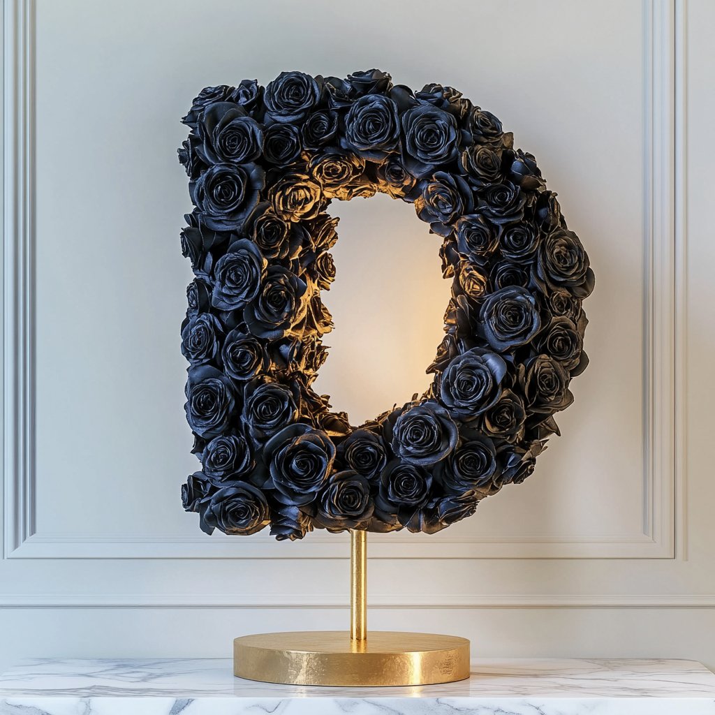 Demeter Black Rose Letter D Lamp - Imaginary Worlds