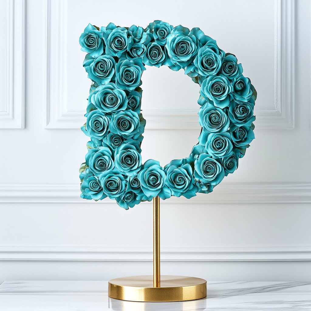 Demeter Teal Rose Letter D Lamp - Imaginary Worlds