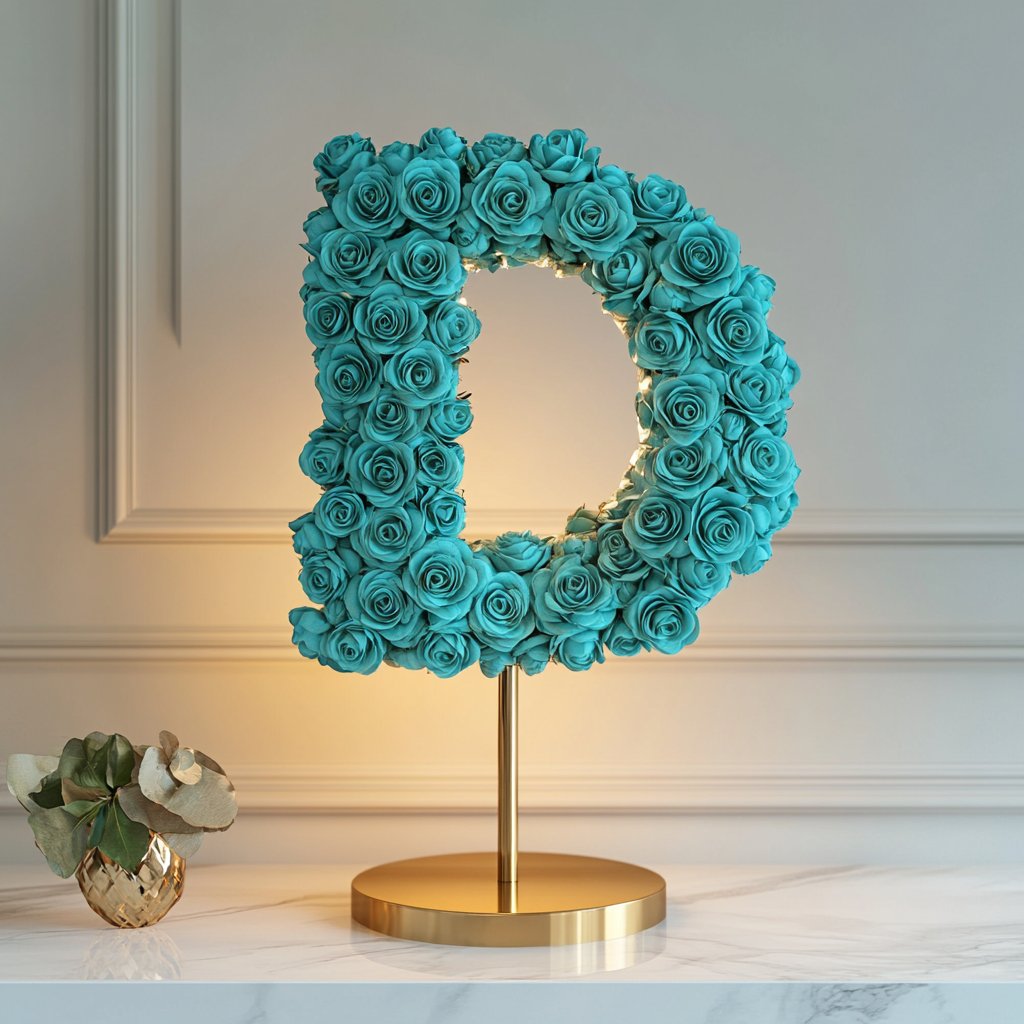 Demeter Teal Rose Letter D Lamp - Imaginary Worlds