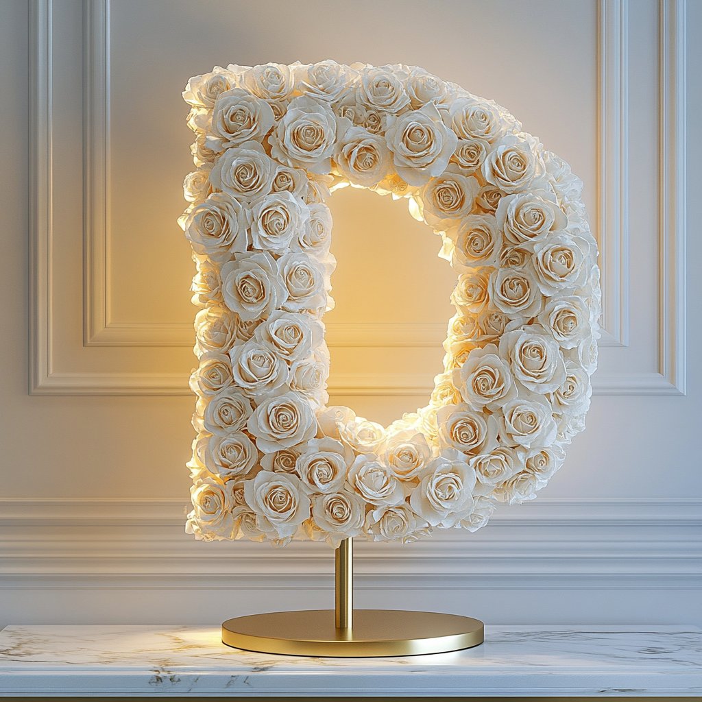 Dionysus White Rose Letter D Lamp - Imaginary Worlds