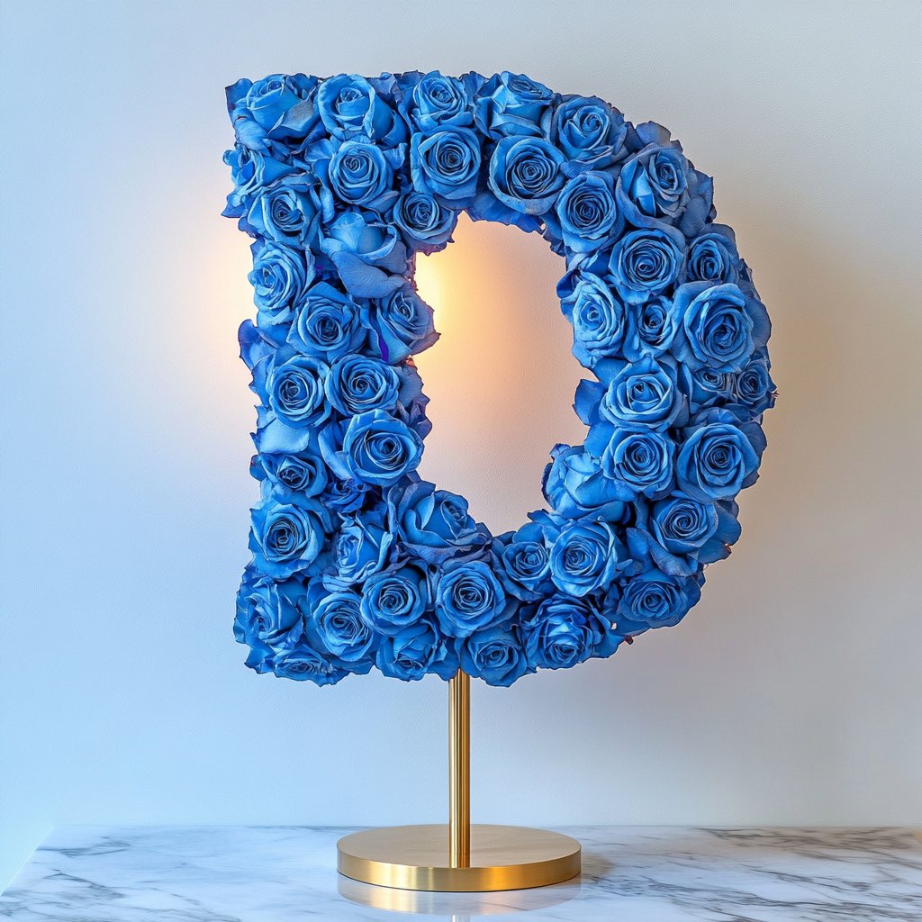 Elegant Standing Blue Rose Letter D Lamp - Imaginary Worlds