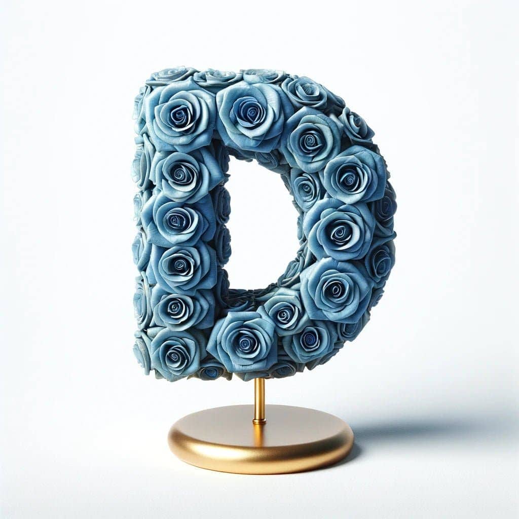 Elegant Standing Blue Rose Letter D Lamp - Imaginary Worlds