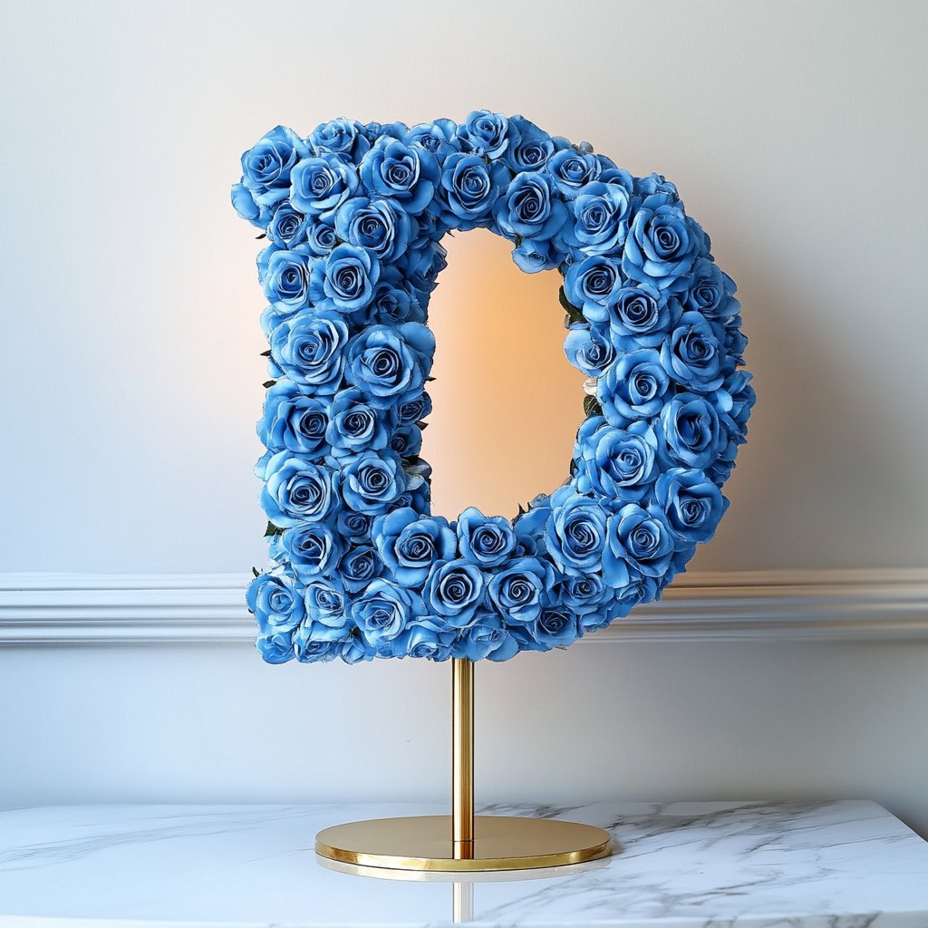 Elegant Standing Blue Rose Letter D Lamp - Imaginary Worlds