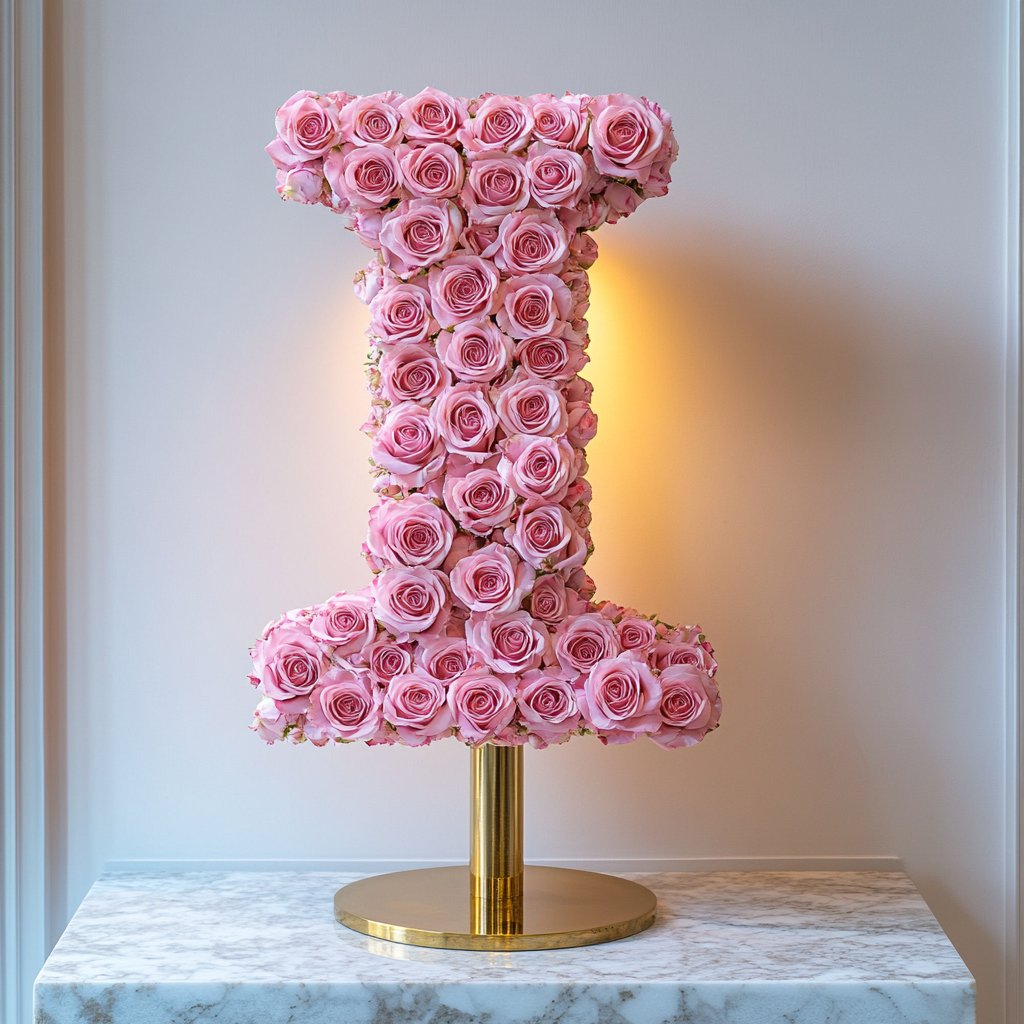 Elegant Standing Pink Rose Letter I Lamp - 3 Sizes - Imaginary Worlds