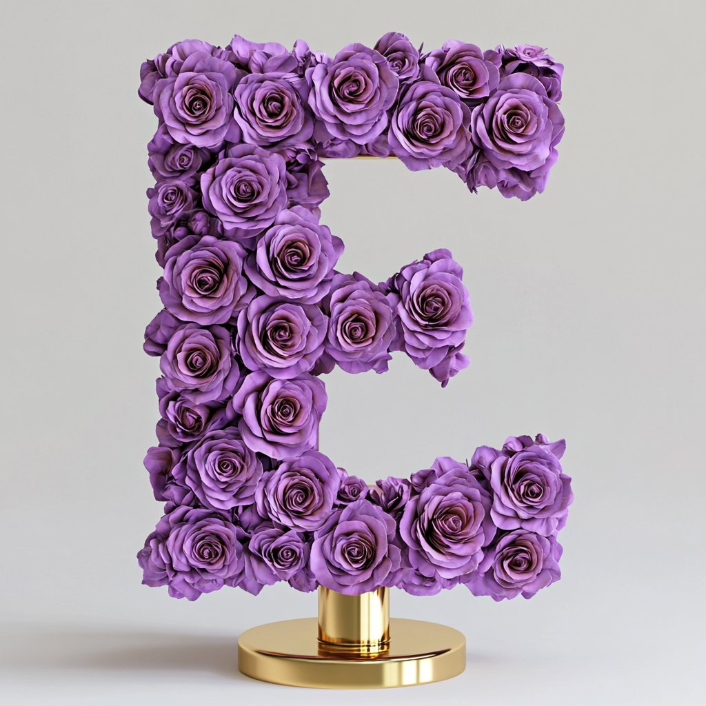 Elegant Standing Purple Rose Letter E Lamp - Imaginary Worlds