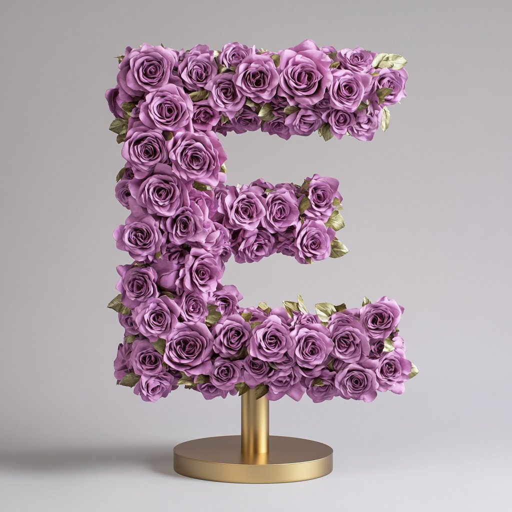 Elegant Standing Purple Rose Letter E Lamp - Imaginary Worlds