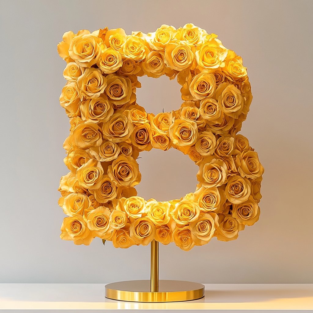 Elegant Standing Yellow Rose Letter B Lamp - Imaginary Worlds