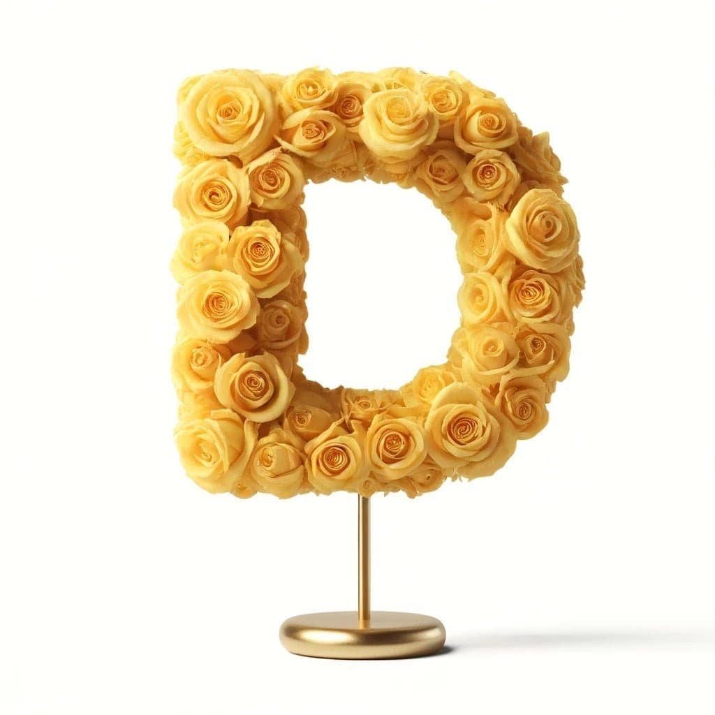 Elegant Standing Yellow Rose Letter D Lamp - Imaginary Worlds