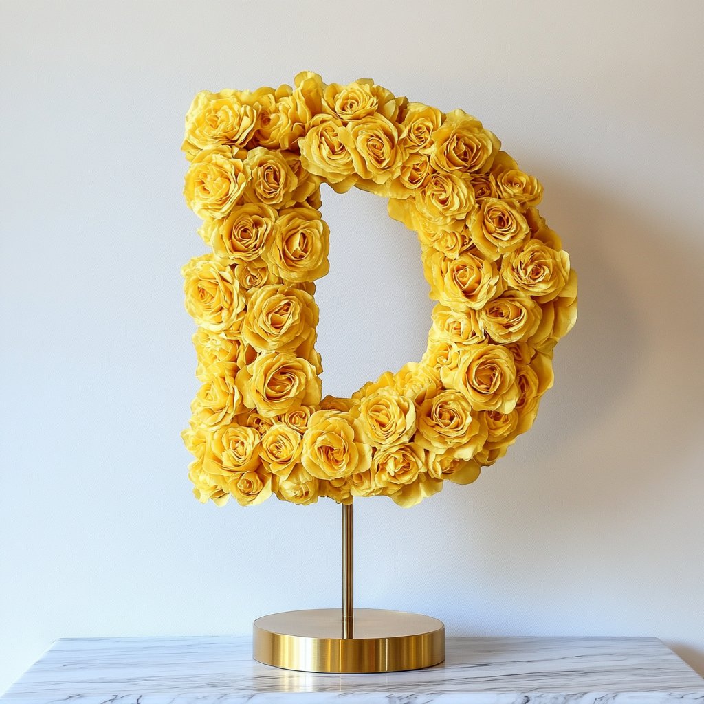 Elegant Standing Yellow Rose Letter D Lamp - Imaginary Worlds