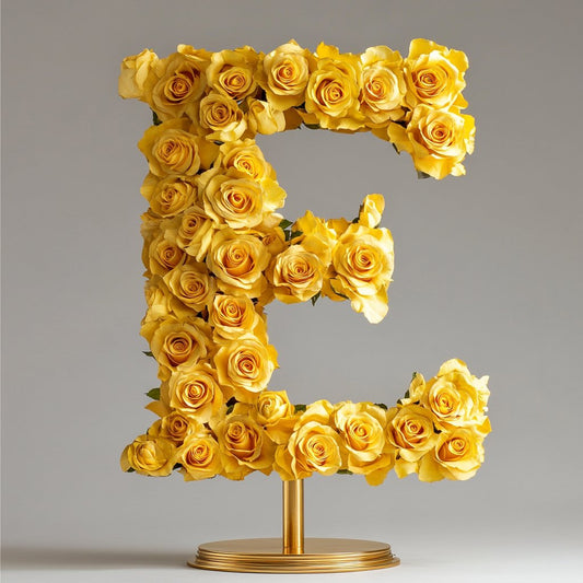 Elegant Standing Yellow Rose Letter E Lamp - Imaginary Worlds