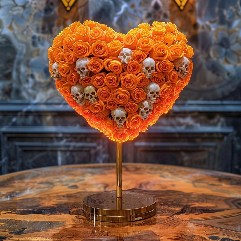 Enchanted Orange Skull Heart Lamp - Imaginary Worlds