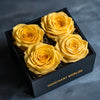 Ensemble of Yellow Forever Roses in Black Velvet Box - Imaginary Worlds