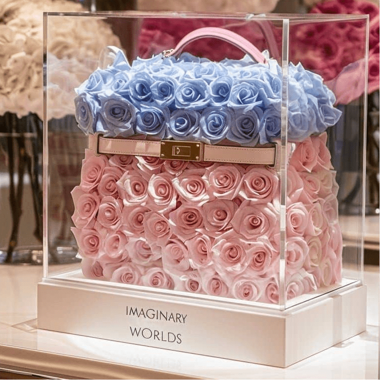 Eternal Bloom Pink and Baby Blue Rose Bag - Imaginary Worlds