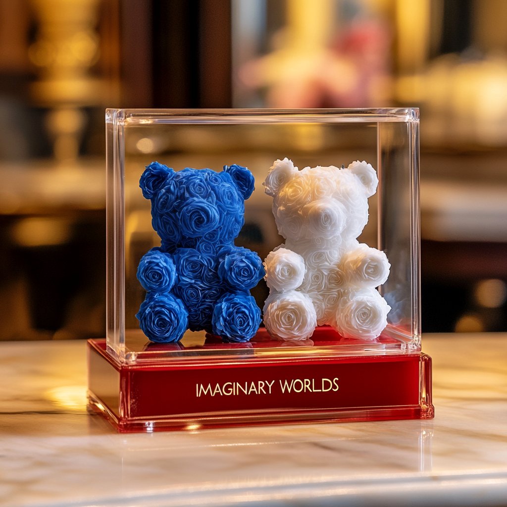 Eternal Blue and White Rose Bear Set - Imaginary Worlds