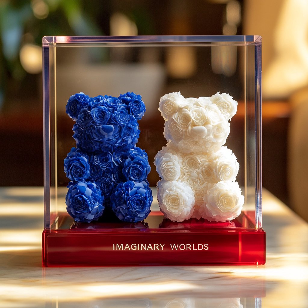 Eternal Blue and White Rose Bear Set - Imaginary Worlds