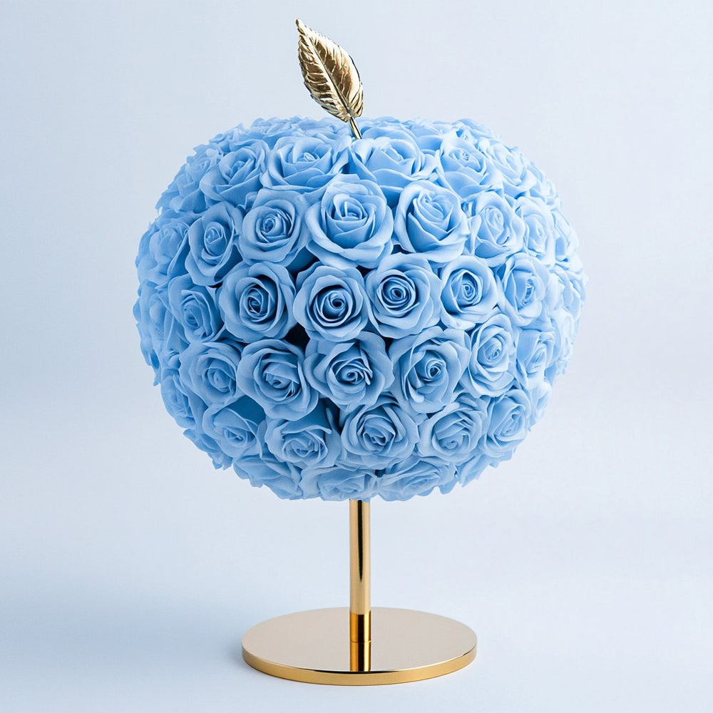 Eternal Glow Apple Rose Lamp: Baby Blue & Gold Edition - Imaginary Worlds