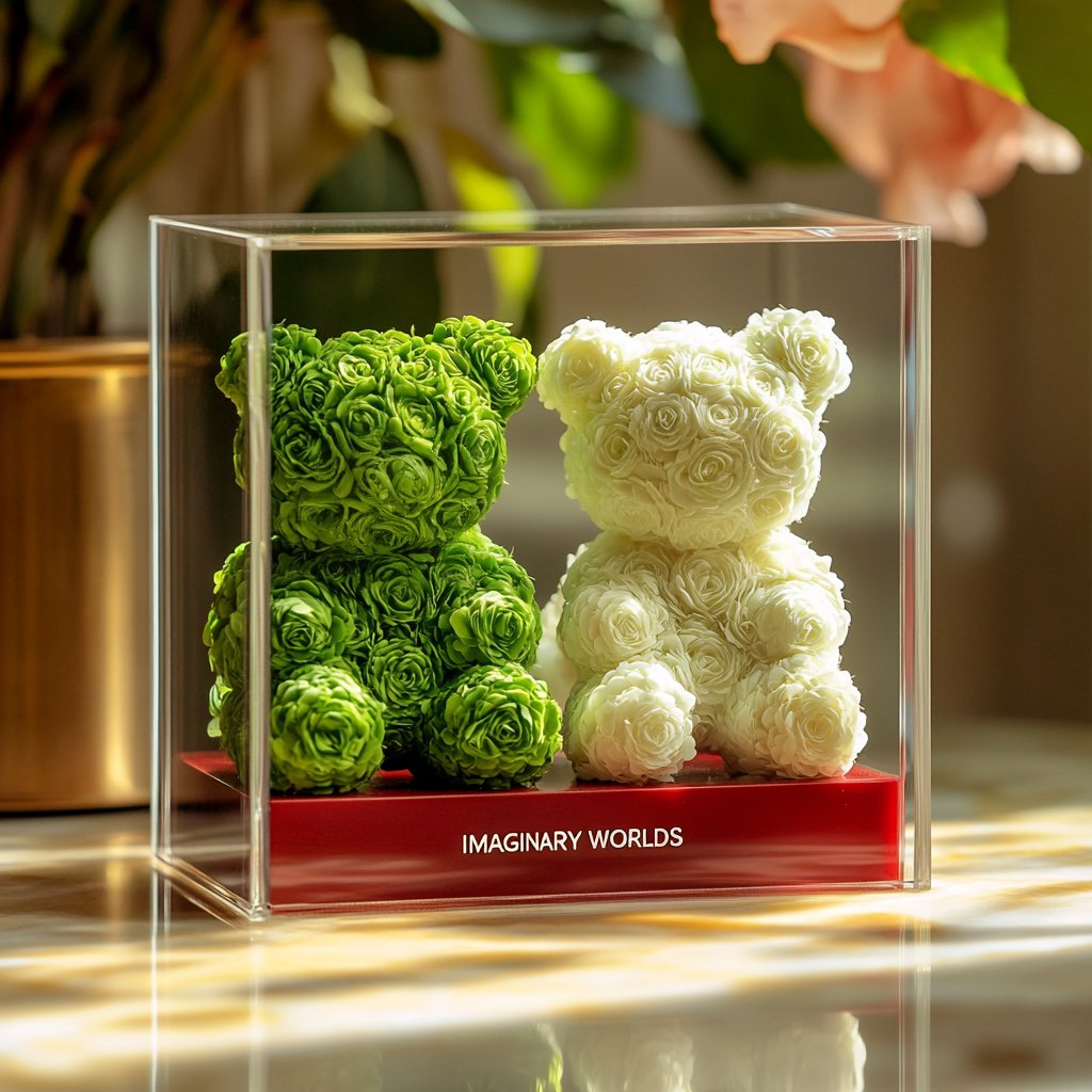 Eternal Green and White Rose Bear Set - Imaginary Worlds