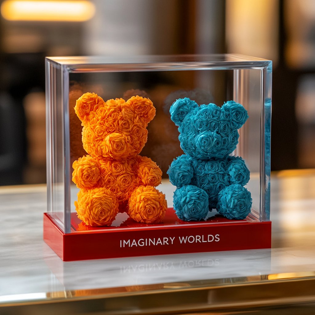 Eternal Orange and Blue Rose Bear Set - Imaginary Worlds