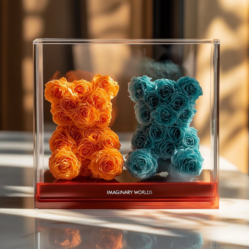 Eternal Orange and Teal Rose Bear Set - Imaginary Worlds