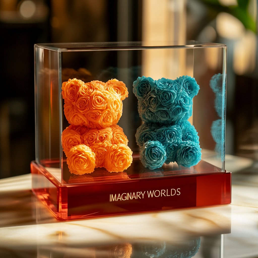 Eternal Orange and Teal Rose Bear Set - Imaginary Worlds