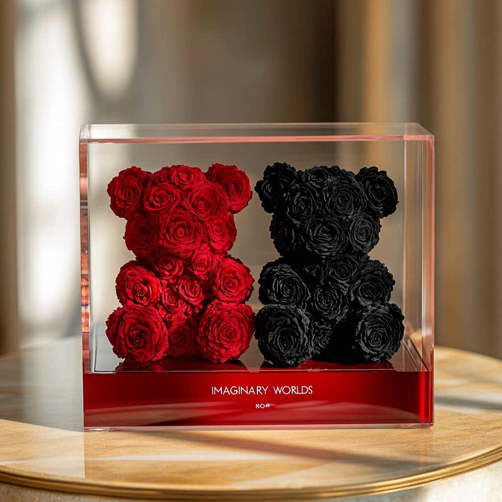 Eternal Red and Black Rose Bear Set - Imaginary Worlds