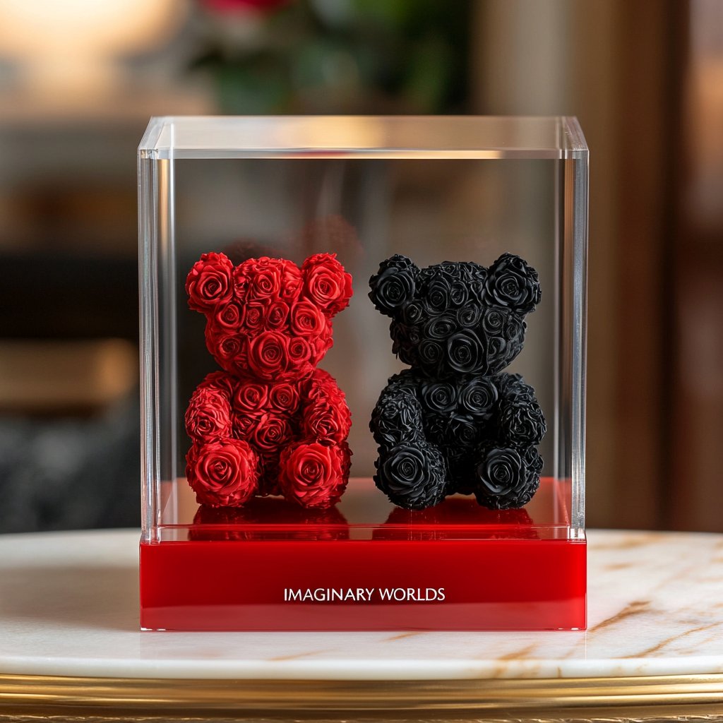 Eternal Red and Black Rose Bear Set - Imaginary Worlds