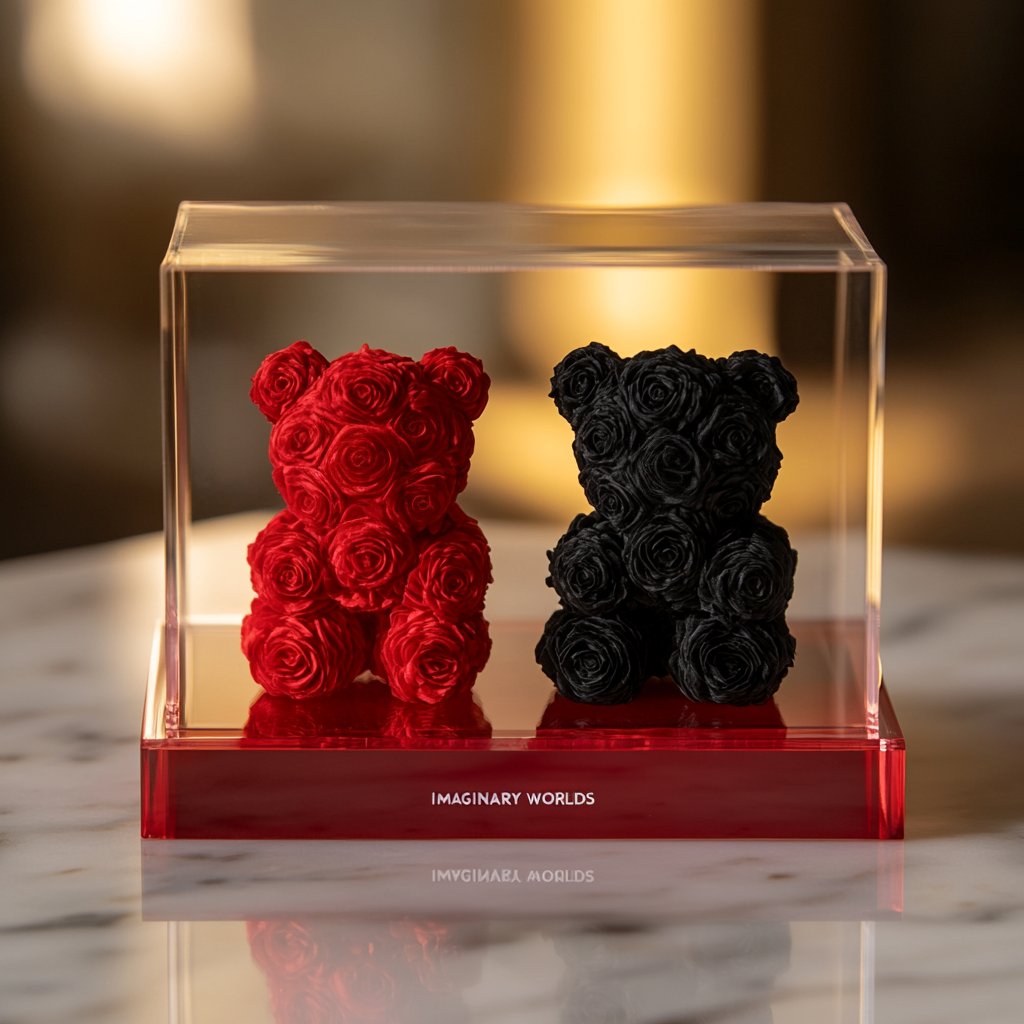 Eternal Red and Black Rose Bear Set - Imaginary Worlds