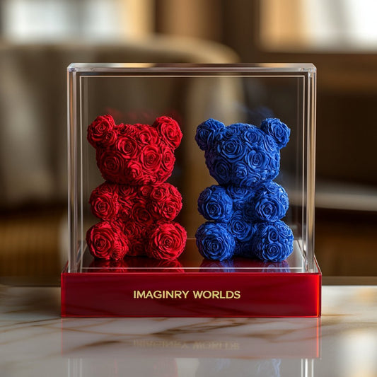 Eternal Red and Blue Rose Bear Set - Imaginary Worlds