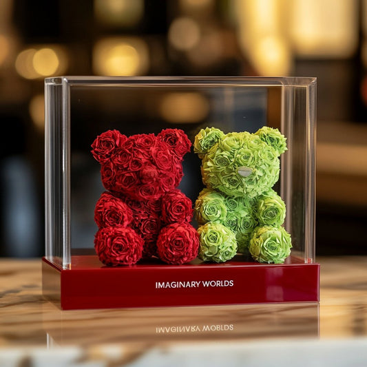 Eternal Red and Green Rose Bear Set - Imaginary Worlds