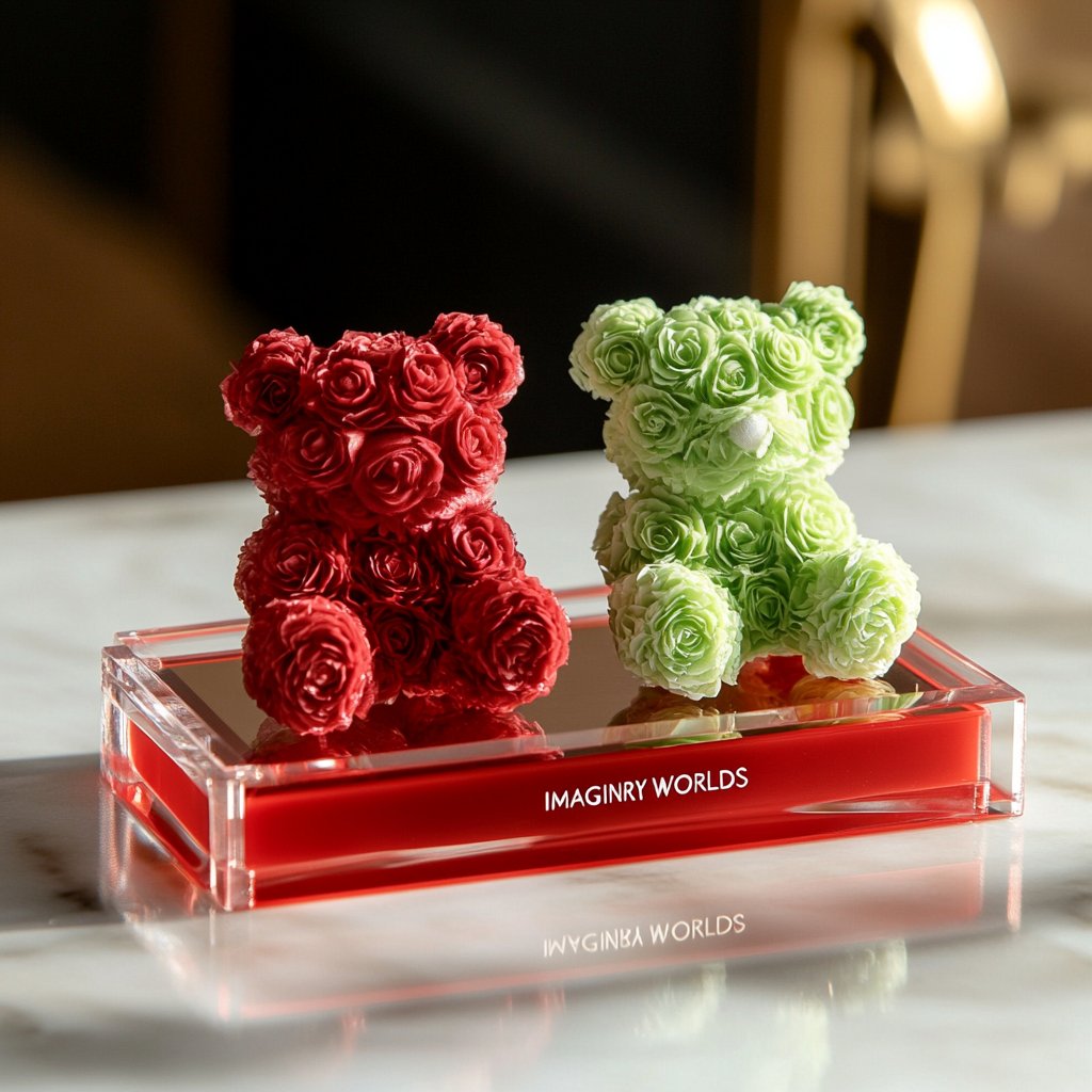 Eternal Red and Green Rose Bear Set - Imaginary Worlds